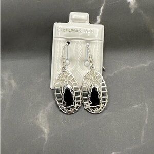 Sterling Silver Black Stone Filigree Drop Earrings
